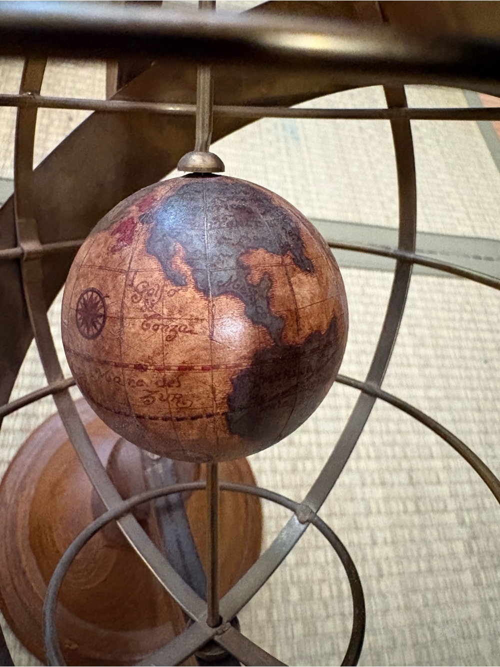 Vintage Decorative Armillary Sphere in Warm Brown and Brass - Picture 7 of 16